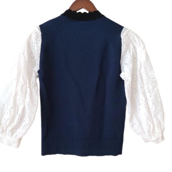 Veronica Beard Women's Roy Mixed Media Pullover Knit Sweater Navy White Size XS - Picture 6 of 13